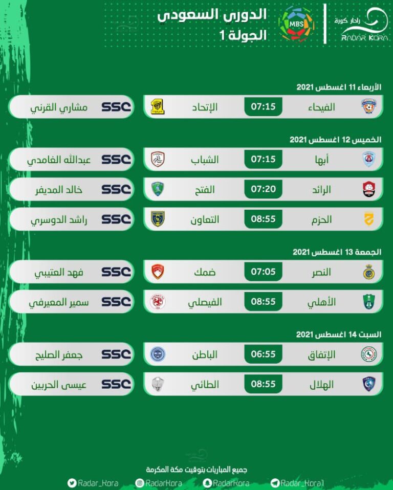 إليكم... جدول مباريات الدوري السعودي الجولة الأولى 1 ...